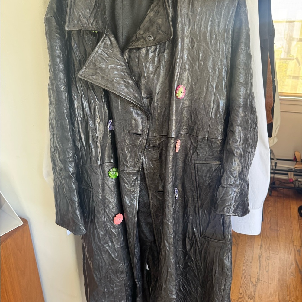 Acne Black Leather Jacket with Colorful Accents